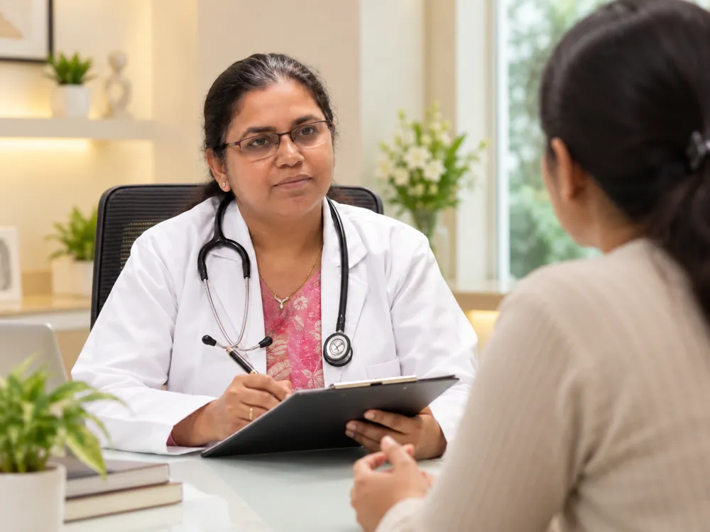 A doctor writing notes on a clipboard while consulting with a patient
