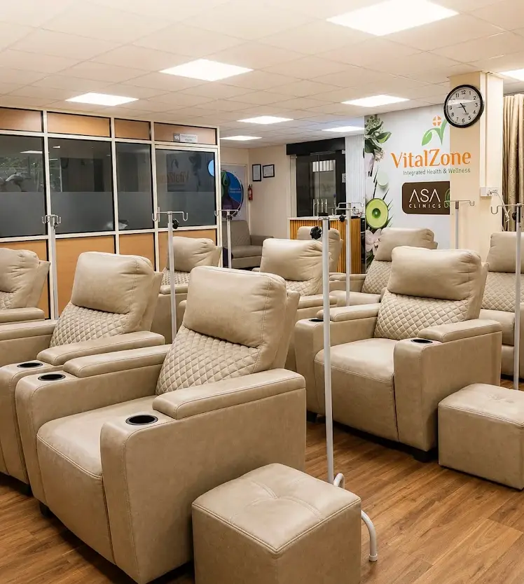 The IV nutrition suite at VitalZone with reclining chairs and drip stands